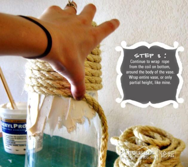 【diy達人】用繩索裝飾透明玻璃花瓶