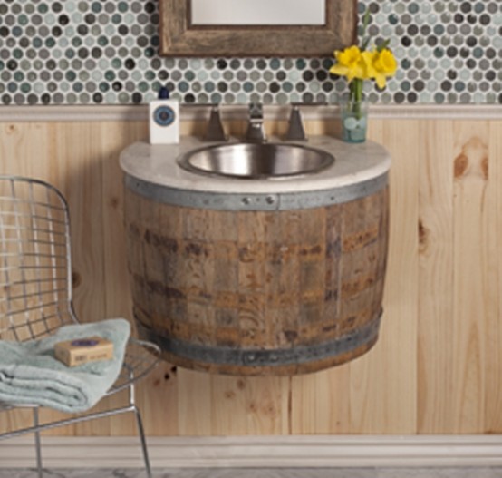 家具DIY舊酒桶變身個性浴室家具